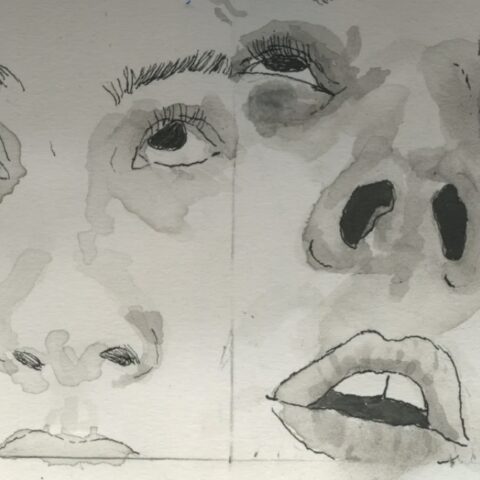 illustration on napkin of two faces