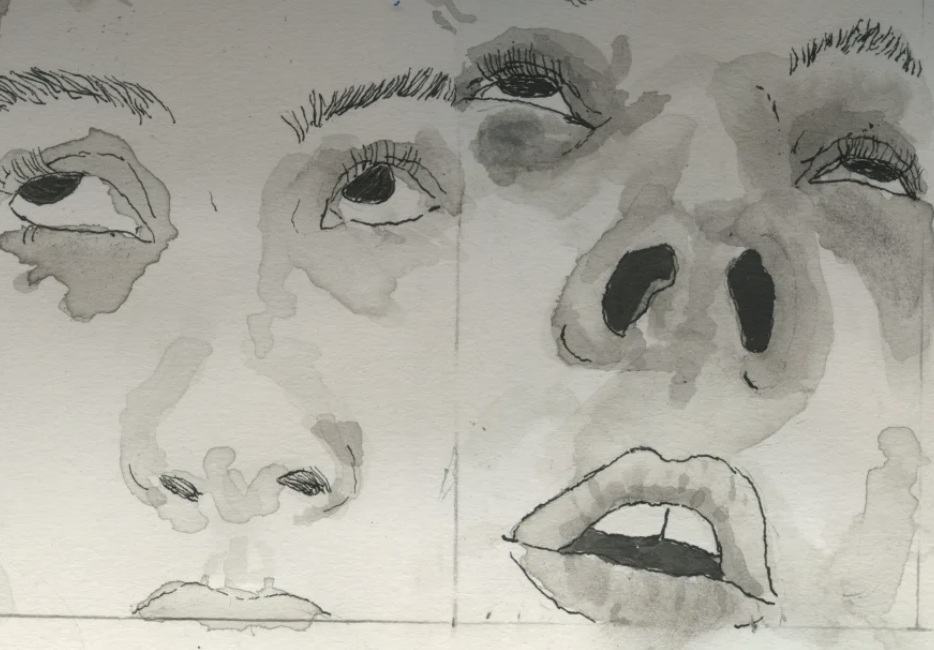 illustration on napkin of two faces